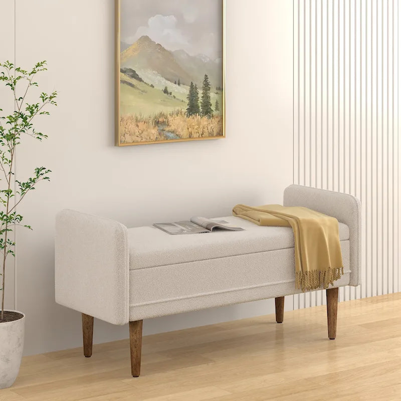 Pouffe de rangement en lin beige/vert/noir – Monoplace