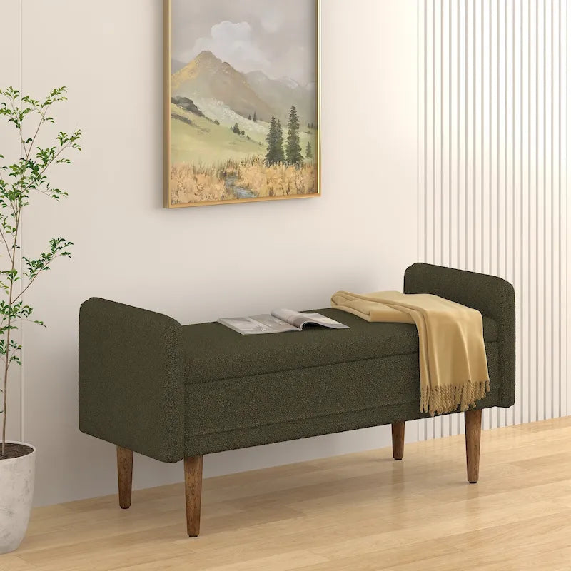 Pouffe de rangement en lin beige/vert/noir – Monoplace