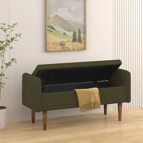 Pouffe de rangement en lin beige/vert/noir – Monoplace