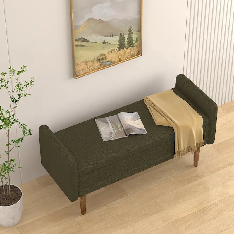 Pouffe de rangement en lin beige/vert/noir – Monoplace