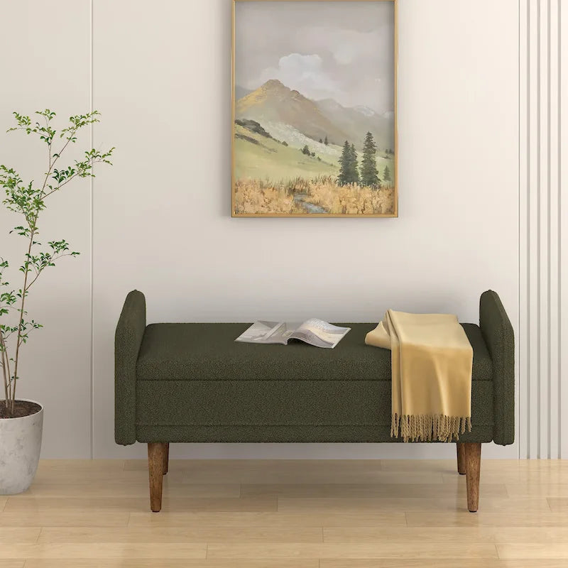Pouffe de rangement en lin beige/vert/noir – Monoplace