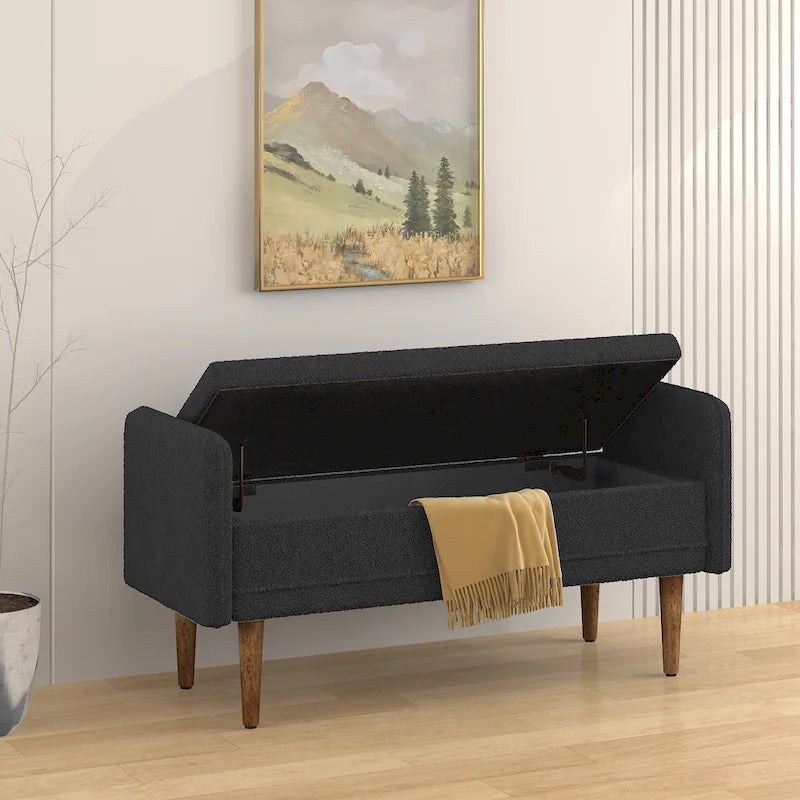 Pouffe de rangement en lin beige/vert/noir – Monoplace
