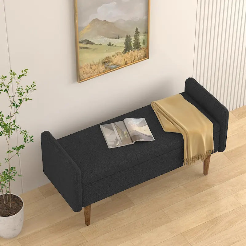 Pouffe de rangement en lin beige/vert/noir – Monoplace