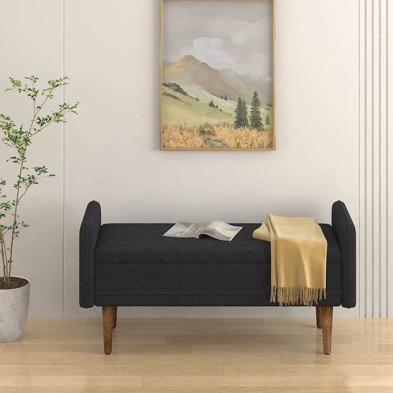 Pouffe de rangement en lin beige/vert/noir – Monoplace