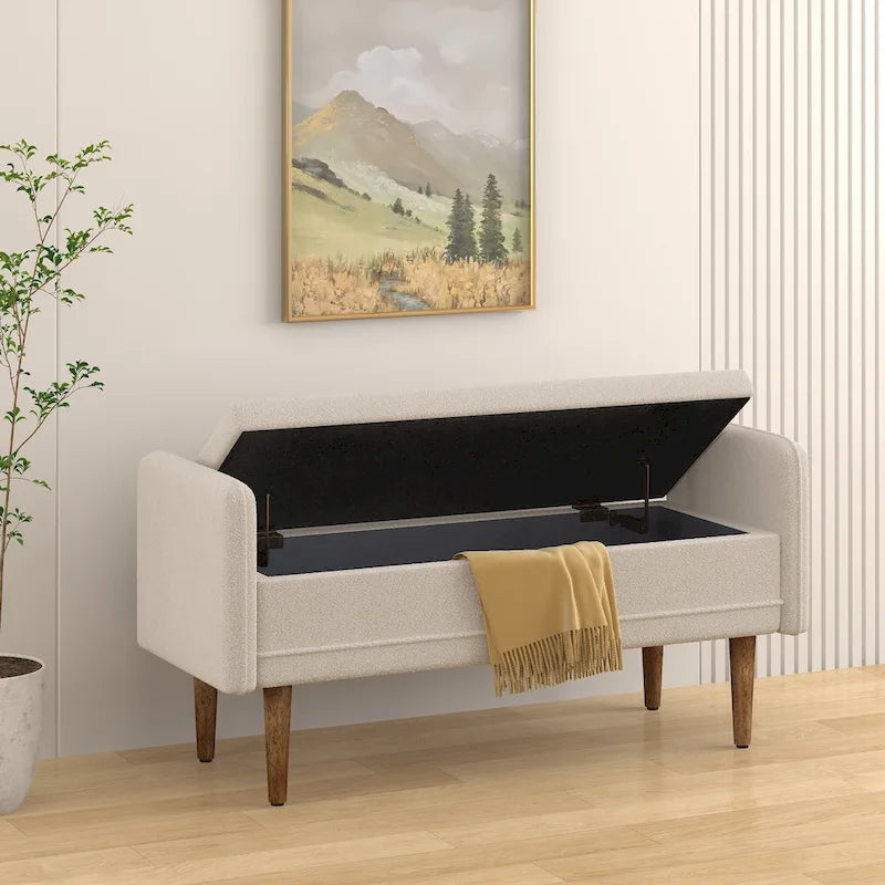 Pouffe de rangement en lin beige/vert/noir – Monoplace