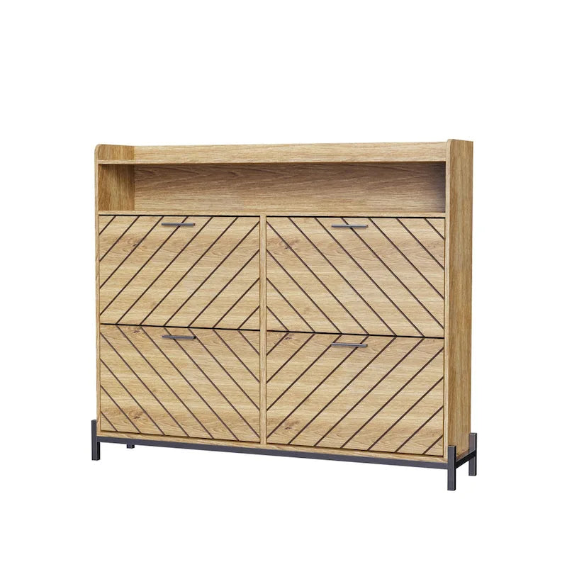 Meuble à chaussures basculant 4 portes, naturel/blanc, autoportant, pour 1 à 2 utilisateurs