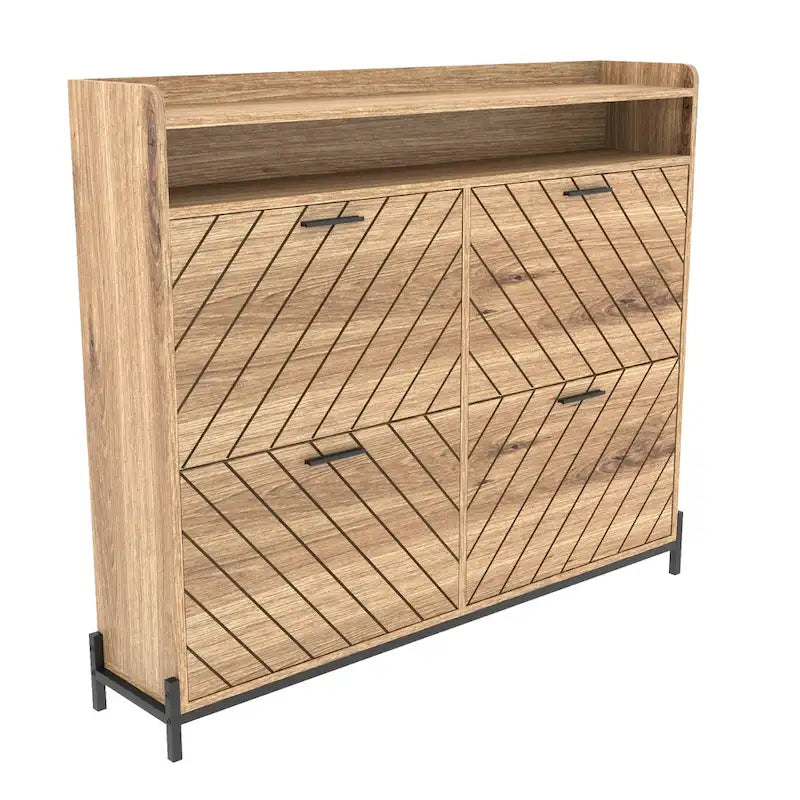 Meuble à chaussures basculant 4 portes, naturel/blanc, autoportant, pour 1 à 2 utilisateurs