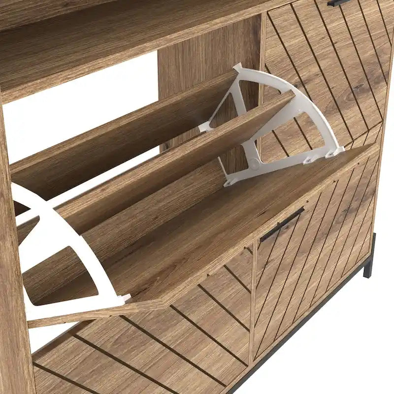 Meuble à chaussures basculant 4 portes, naturel/blanc, autoportant, pour 1 à 2 utilisateurs