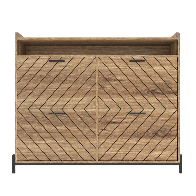 Meuble à chaussures basculant 4 portes, naturel/blanc, autoportant, pour 1 à 2 utilisateurs