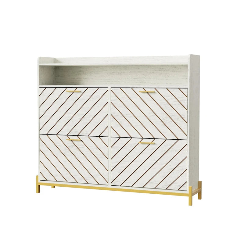Meuble à chaussures basculant 4 portes, naturel/blanc, autoportant, pour 1 à 2 utilisateurs