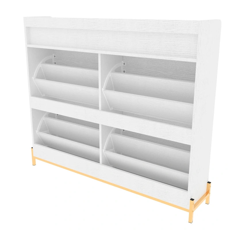 Meuble à chaussures basculant 4 portes, naturel/blanc, autoportant, pour 1 à 2 utilisateurs