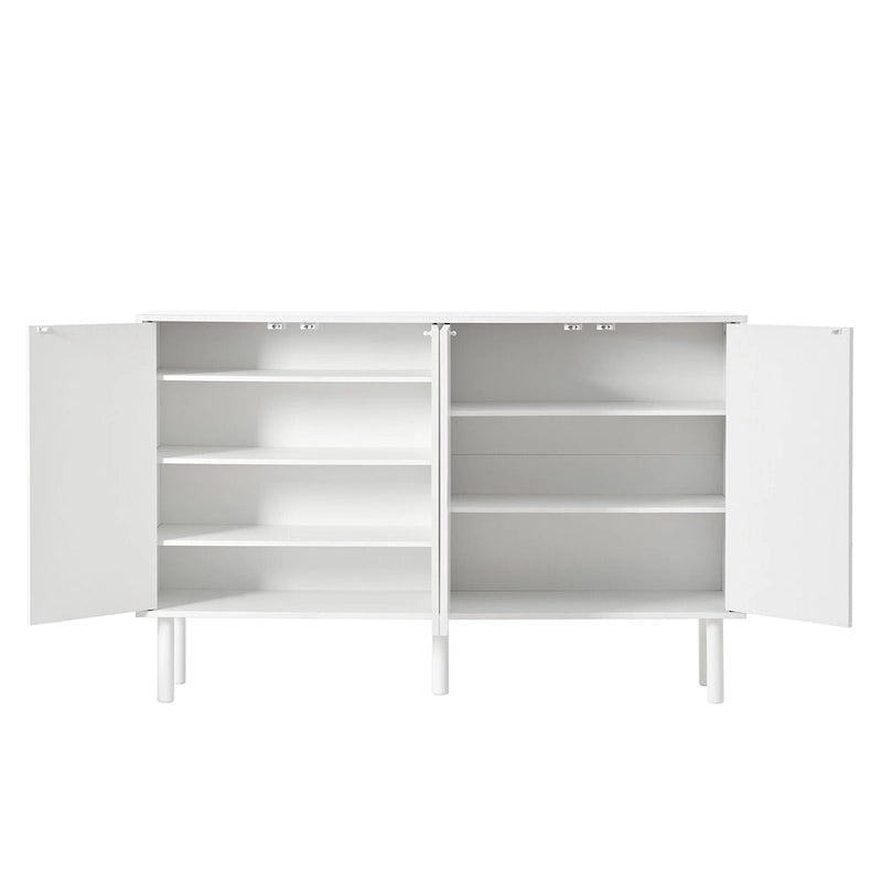 Armoire de rangement 4 portes cannelée Blanche/Noire avec étagères réglables, 5 pieds, assemblage à 2 personnes