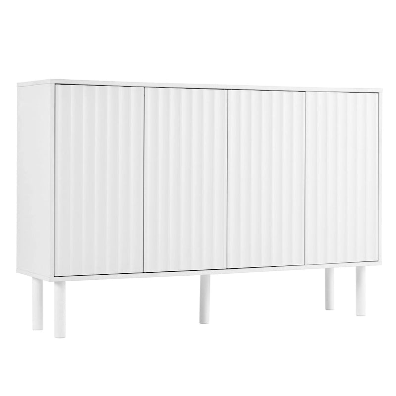 Armoire de rangement 4 portes cannelée Blanche/Noire avec étagères réglables, 5 pieds, assemblage à 2 personnes