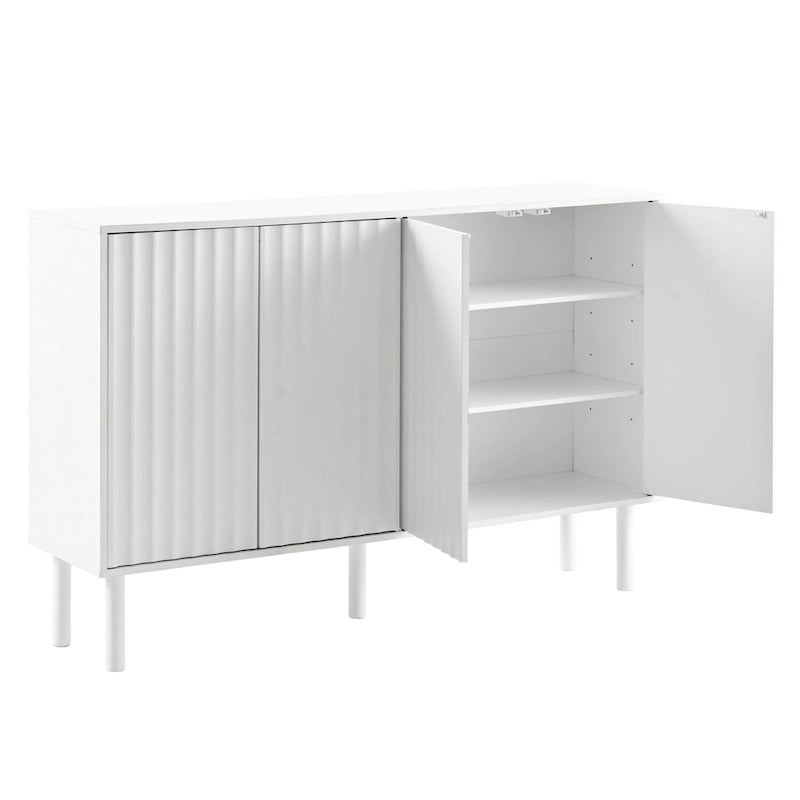 Armoire de rangement 4 portes cannelée Blanche/Noire avec étagères réglables, 5 pieds, assemblage à 2 personnes
