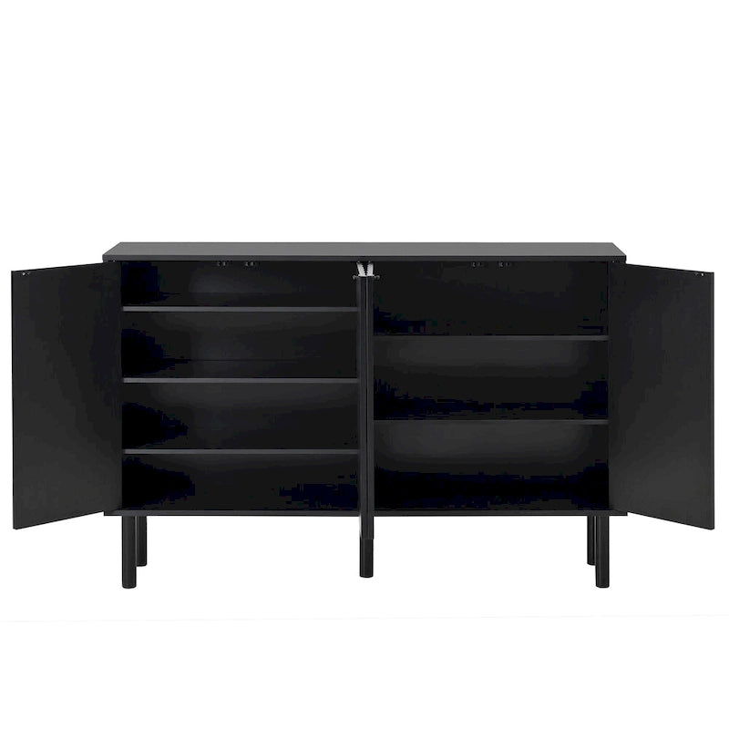 Armoire de rangement 4 portes cannelée Blanche/Noire avec étagères réglables, 5 pieds, assemblage à 2 personnes