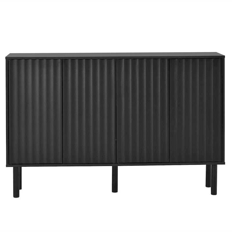 Armoire de rangement 4 portes cannelée Blanche/Noire avec étagères réglables, 5 pieds, assemblage à 2 personnes