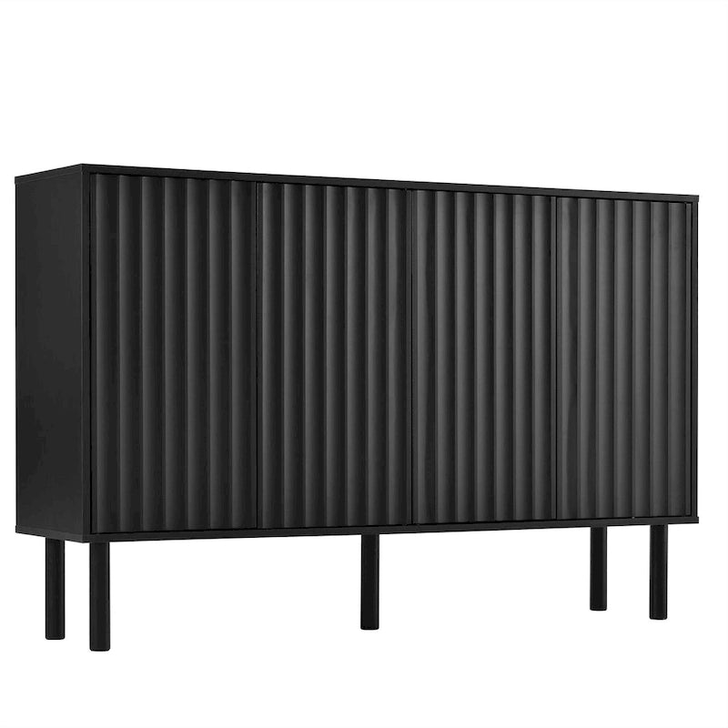 Armoire de rangement 4 portes cannelée Blanche/Noire avec étagères réglables, 5 pieds, assemblage à 2 personnes