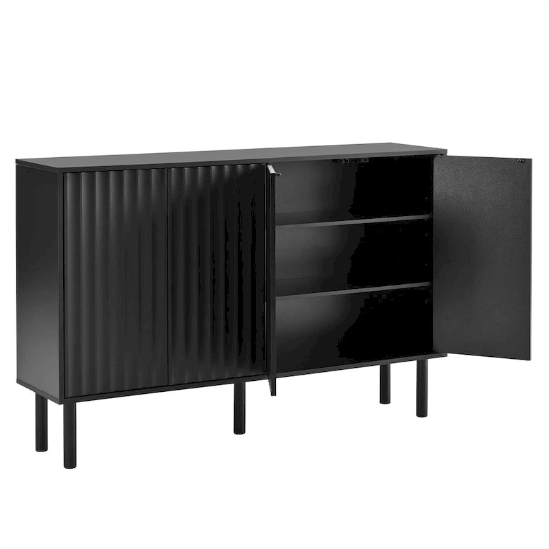 Armoire de rangement 4 portes cannelée Blanche/Noire avec étagères réglables, 5 pieds, assemblage à 2 personnes