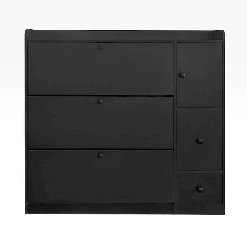 Meuble à chaussures avec siège rabattable et tiroirs basculants, Blanc/Noir, Assemblage par 2 personnes