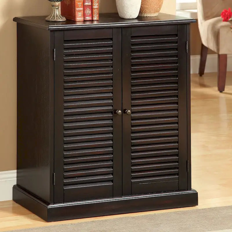 Meuble à chaussures avec portes persiennes, Espresso / Chêne, Tablettes ajustables