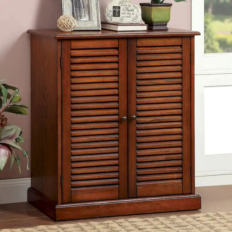 Meuble à chaussures avec portes persiennes, Espresso / Chêne, Tablettes ajustables