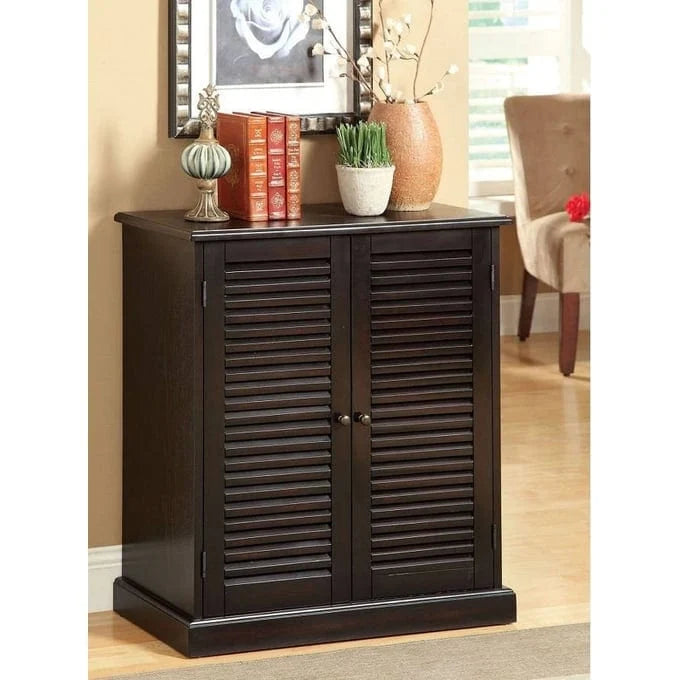 Meuble à chaussures avec portes persiennes, Espresso / Chêne, Tablettes ajustables