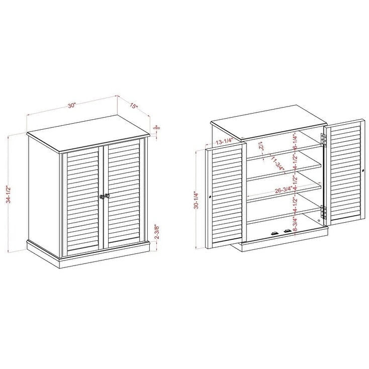 Meuble à chaussures avec portes persiennes, Espresso / Chêne, Tablettes ajustables