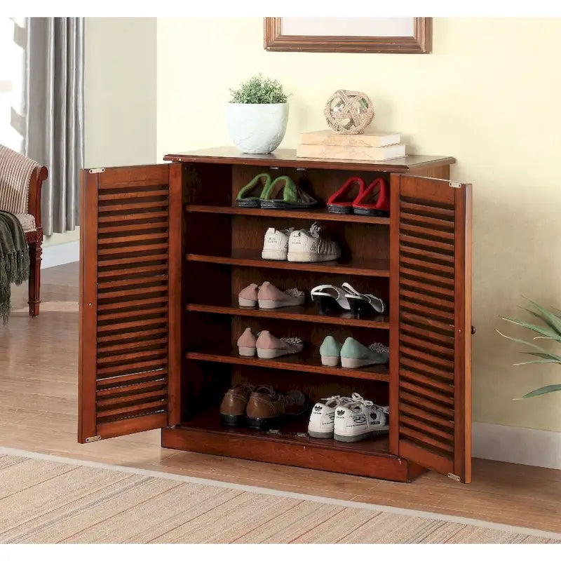 Meuble à chaussures avec portes persiennes, Espresso / Chêne, Tablettes ajustables