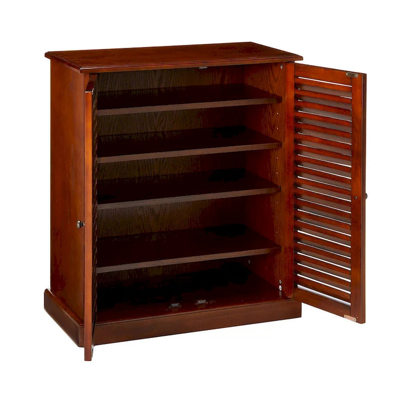 Meuble à chaussures avec portes persiennes, Espresso / Chêne, Tablettes ajustables