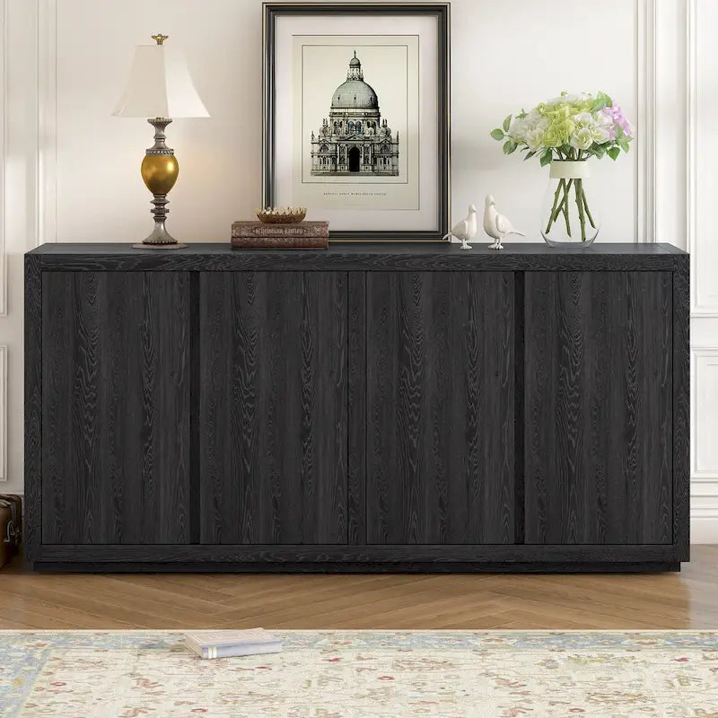 Buffet noir à 4 portes | Placage frêne | Pour 1