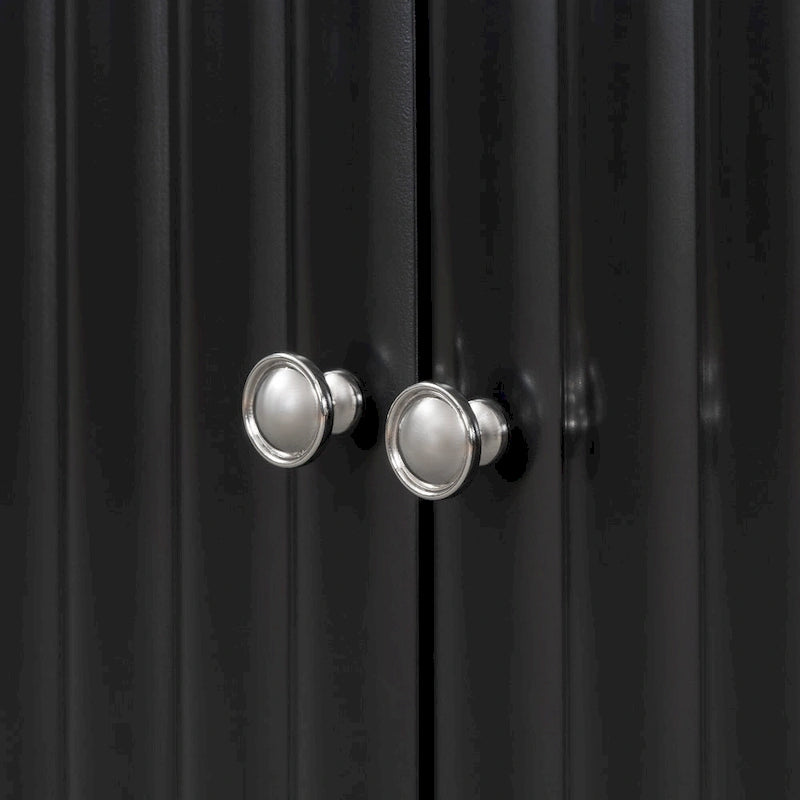 Bahut noir 4 portes à façades ondulées, 5 pieds, poignée métallique, assemblage par 1 personne