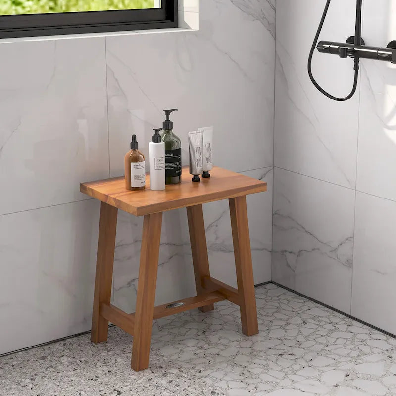 Banc de douche en teck, finition bois marron, pour une personne