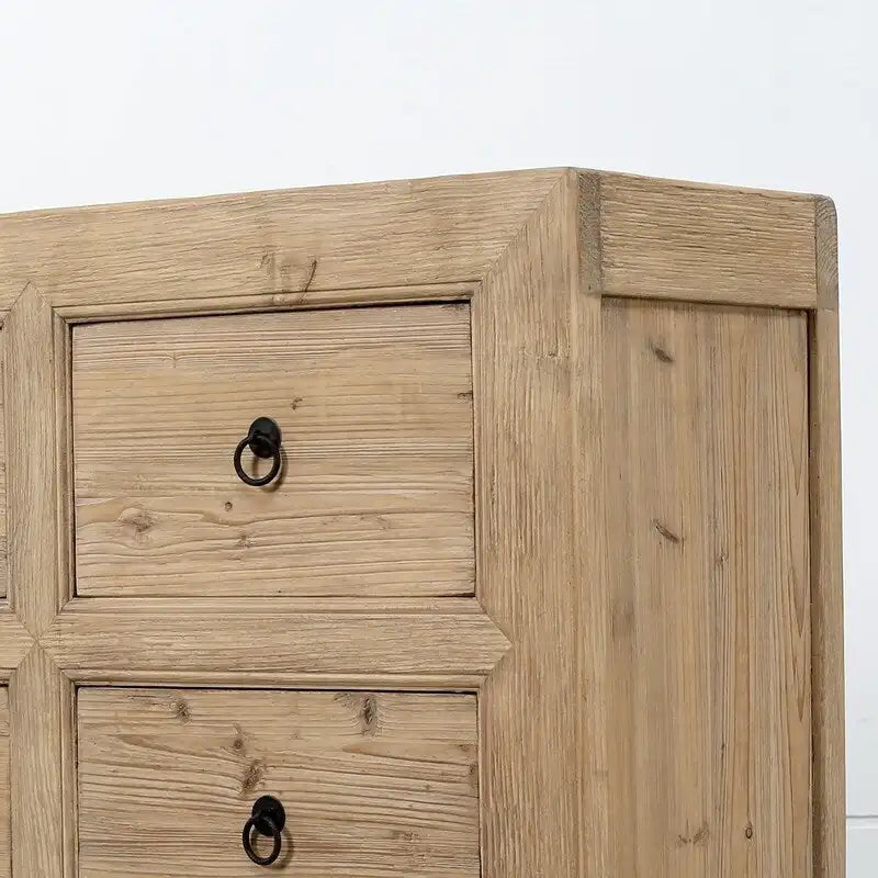 Buffet en pin naturel à 6 tiroirs, bois fait main, 68"L x 18"P x 35"H