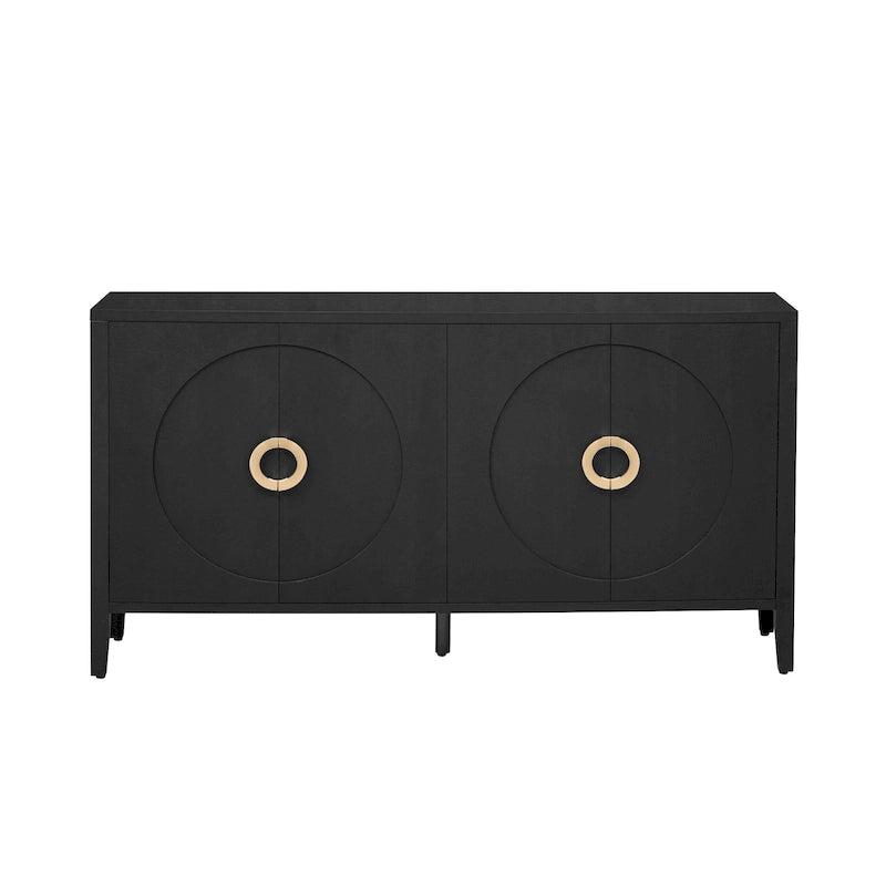 Meuble de rangement en placage de sapin – 5 pieds, porte arrondie, simple (noir / naturel / bleu marine)