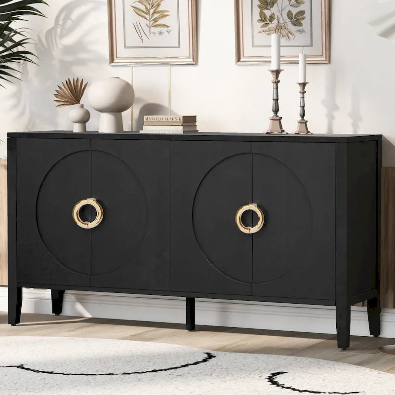 Meuble de rangement en placage de sapin – 5 pieds, porte arrondie, simple (noir / naturel / bleu marine)