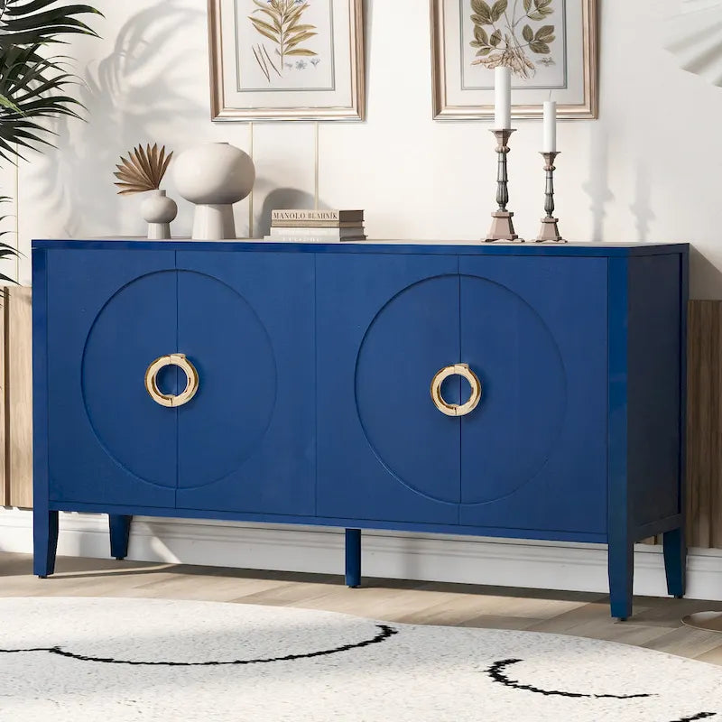 Meuble de rangement en placage de sapin – 5 pieds, porte arrondie, simple (noir / naturel / bleu marine)