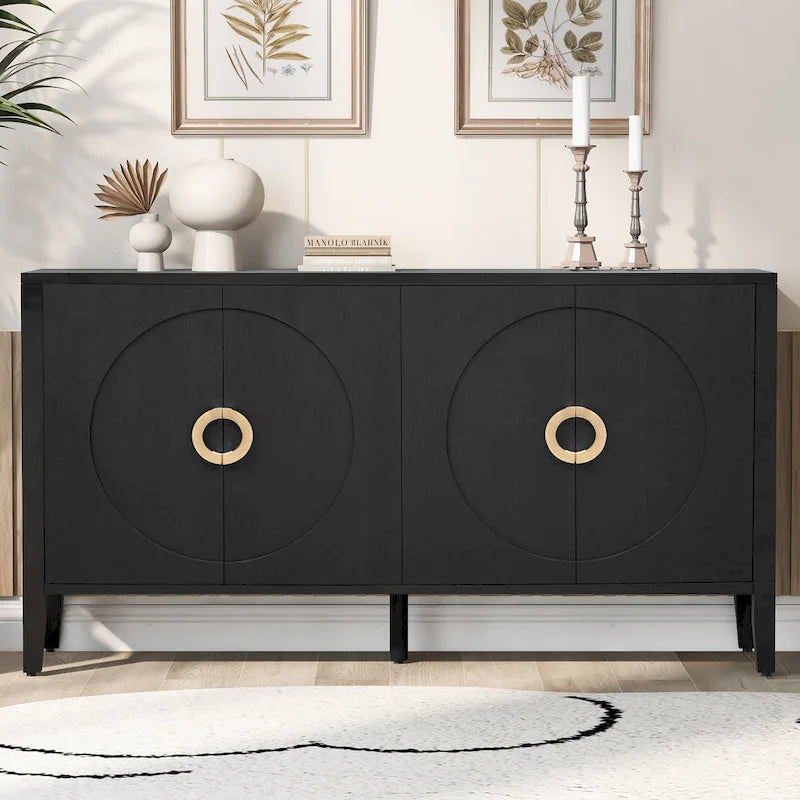 Meuble de rangement en placage de sapin – 5 pieds, porte arrondie, simple (noir / naturel / bleu marine)