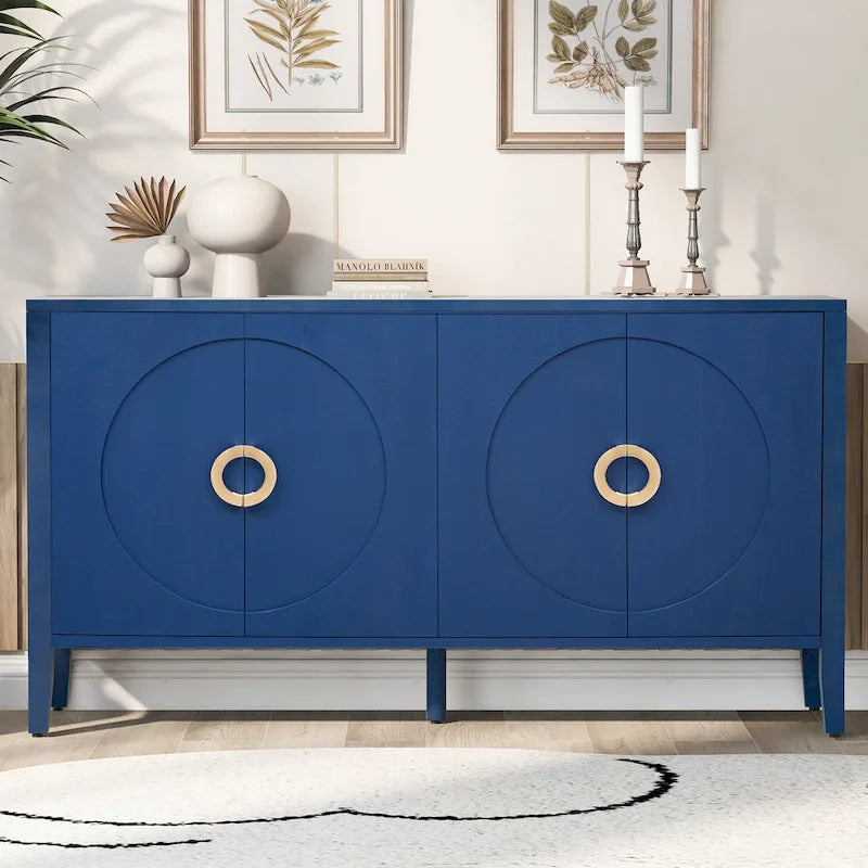 Meuble de rangement en placage de sapin – 5 pieds, porte arrondie, simple (noir / naturel / bleu marine)