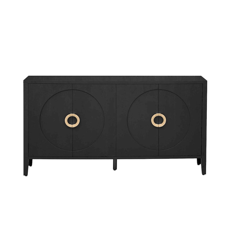 Meuble de rangement en placage de sapin – 5 pieds, porte arrondie, simple (noir / naturel / bleu marine)