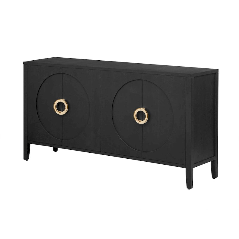 Meuble de rangement en placage de sapin – 5 pieds, porte arrondie, simple (noir / naturel / bleu marine)