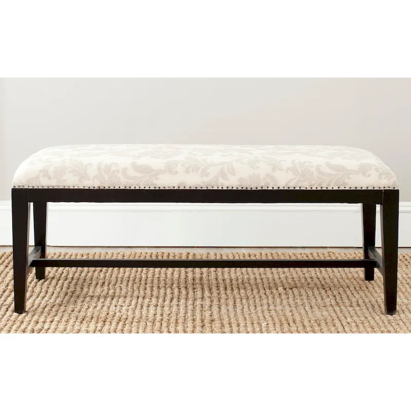 Banc tapissé beige/taupe floral, cadre en bois Java, 1 place – 46"L x 19"P x 20"H
