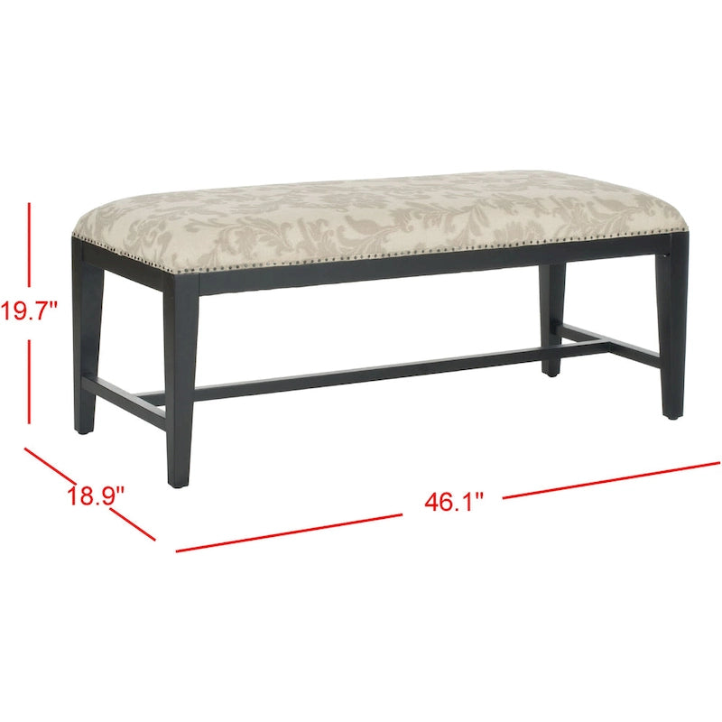 Banc tapissé beige/taupe floral, cadre en bois Java, 1 place – 46"L x 19"P x 20"H
