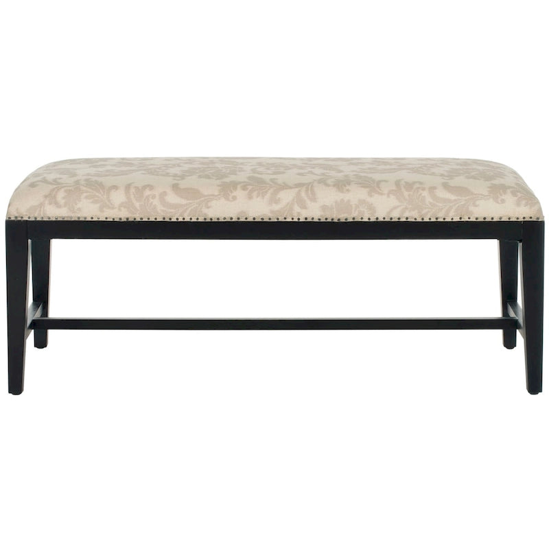 Banc tapissé beige/taupe floral, cadre en bois Java, 1 place – 46"L x 19"P x 20"H