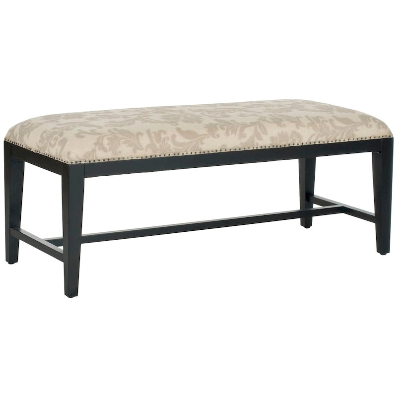 Banc tapissé beige/taupe floral, cadre en bois Java, 1 place – 46"L x 19"P x 20"H