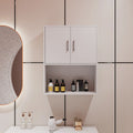 Meuble de rangement mural simple avec 2 étagères et portes, blanc/rose