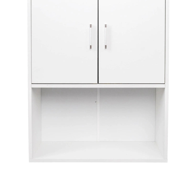 Meuble de rangement mural simple avec 2 étagères et portes, blanc/rose