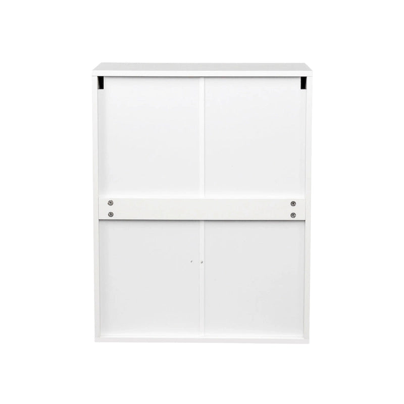 Meuble de rangement mural simple avec 2 étagères et portes, blanc/rose