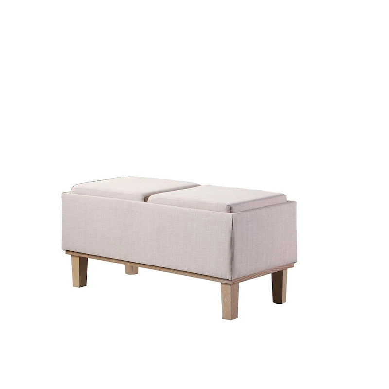 Banc de rangement en lin à couvercle rabattable, 2 places, Beige / Gris / Crème / Bleu