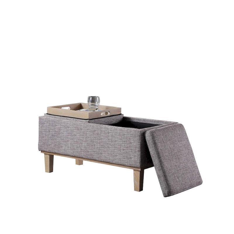 Banc de rangement en lin à couvercle rabattable, 2 places, Beige / Gris / Crème / Bleu