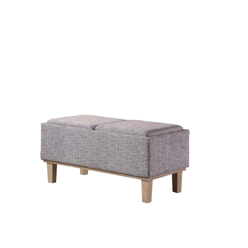 Banc de rangement en lin à couvercle rabattable, 2 places, Beige / Gris / Crème / Bleu